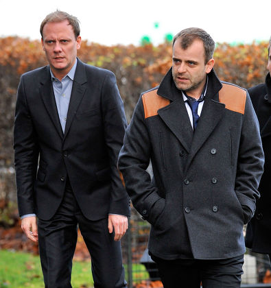 Coronation Street Actor Bill Tarmey Funeral At Albion United Reform Church Ashton-under-lyne Manchester.- Actors Simon Gregson (r) And Anthony Cotton.