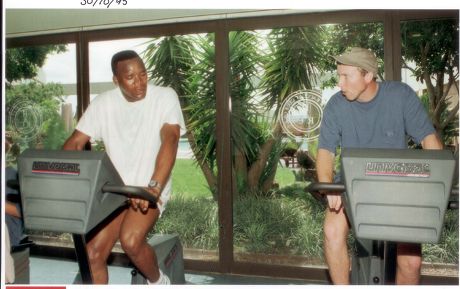 Devon Malcolm And Mike Atherton Working Out In The Gym After The Cricket Was Called Off. England Have Written Off Devon Malcolm As Their Leading Strike Bowler In The Test Series Against South Africa.