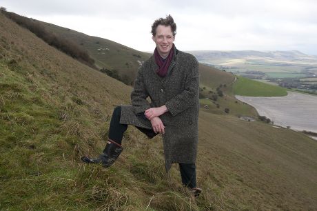 Alexander Masters At The Scene Of His 'roly Poly' Accident On The Southdowns Over Looking The 'long Man' Near Wilmington East Sussex. Picture Murray Sanders Daily Mail.