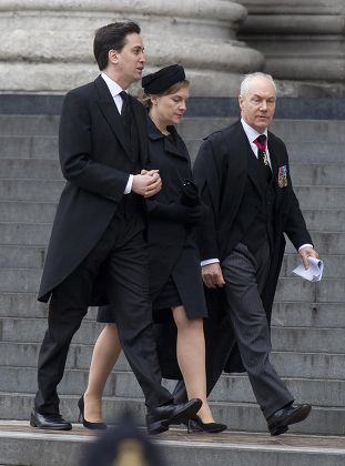 The Funeral Of Baroness Thatcher At St Paul's Cathedral In London. Ed Milliband And Wife. Picture David Parker 17.4.13.