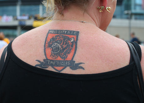 The Cardiff City club crest is pictured on a tattoo on a fans leg News  Photo  Getty Images