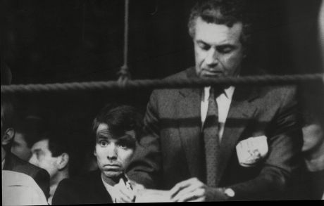 Sports Minister 4th Lord Moynihan ( Colin Moynihan ) Sits Behind Ibf Official At Ringside During The Match Between Tony Sibson And Frank Tate At The Bingley Hall Stafford. Fighting Broke Out In The Crowd Including Cs Gas Canisters Being Thrown.