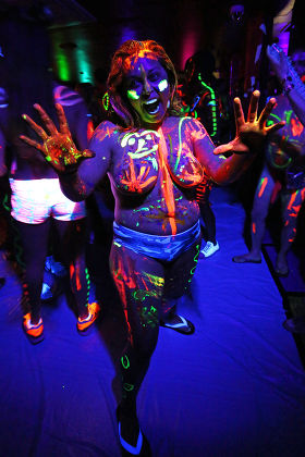 People Covered Neon Body Paint Take Editorial Stock Photo - Stock Image
