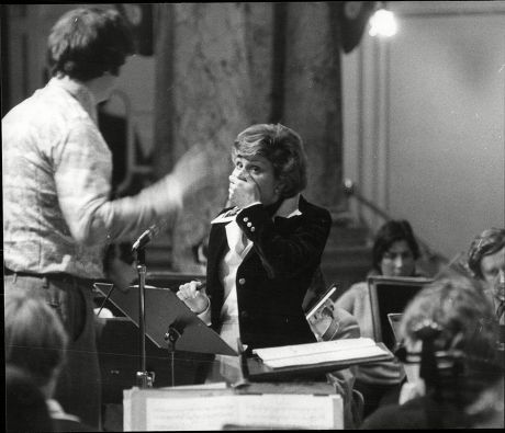 Angela Rippon Newsreader Rehearsing Peter And The Woolf With The Halle Orchestra With Conductor Owain Hughes In Harrogate. (for Full Caption See Version).