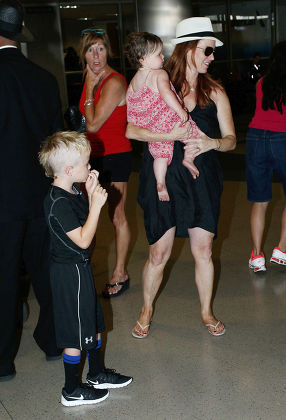 Poppy Montgomery and children at LAX International Airport, Los Angeles, America - 01 Aug 2014