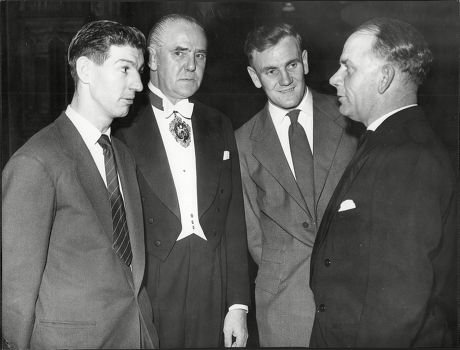 Harry Sharp Lord Mayor Of Manchester With Footballers Roy Clarke And Don Revie And Cricketer Cyril Washbrook. (for Full Caption See Version).