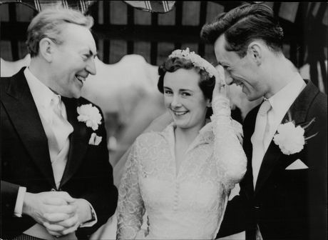 Brian Kermode With His Bride Shirley Kermode (nee: Shirley Whittaker) After Their Wedding At Colne Lancashire. With Them Is The Groom's Father Sir Derwent Kermode.