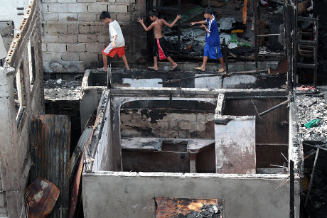 Boys Walk On Top Burned Houses Editorial Stock Photo - Stock Image ...