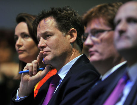(l To R) Kirsty Williams Nick Clegg Danny Alexander And Steve Webb. Liberal Democrat Leader Nick Clegg Speaks During A Debate On The Uk Economy. Lib Dem Party Conference At The Scottish Exhibition And Conference Centre In Glasgow Scotland. Pic Bruce
