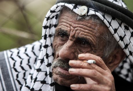 Elderly Palestinian Man Wearing Keffiyeh Traditional Editorial