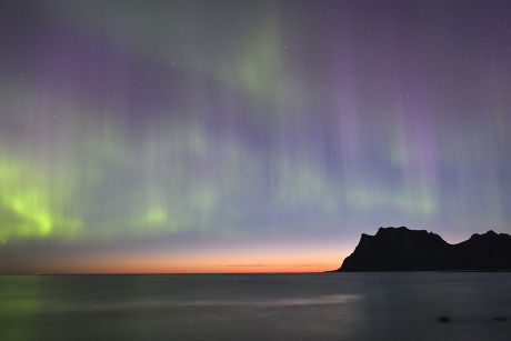 Northern Lights On Utakleiv Beach Lofoten Editorial Stock Photo - Stock ...