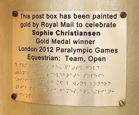 The Picturesque Village Of Fulmer Buckinghamshire Home Of The Al Muhassin Mosque: Post Box Plaque Painted Gold To Celebrate Sophie Christiansen.