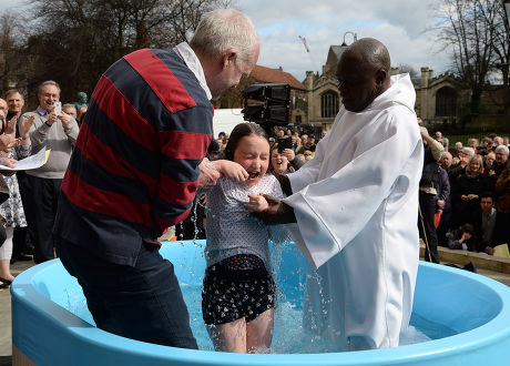 Outdoor baptisms, York Minster, Britain - 04 Apr 2015