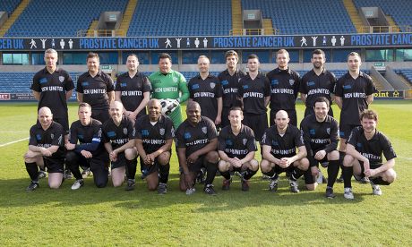 Prostate Cancer Uk Charity Football Match At Millwall Football Club. The Teams Where 'men Utd' Vs Ukpfc. The Men United All Stars Team Lineup- Top Row Left To Right - Andy Edwards Richard Thomas Mikis Euripedes Lawrence Batty Mark Bishop David Came