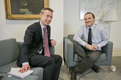 Money Mail Journalist James Coney Interviews Steve Webb (r) Minister Of State For Pensions.