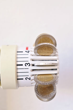 Euro Coins Sticking Out Thermostatic Valve Editorial Stock Photo