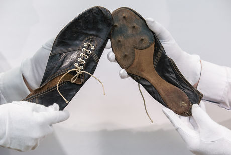Sir Roger Bannister's sub 4 minute mile running shoes up for auction at Christie's, London, Britain - 20 May 2015