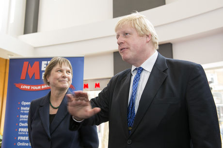 Boris Johnson and Angie Bray speaking to local business owners at Metro Bank in Ealing, London, Britain - 08 Apr 2015
