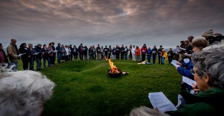 Beacons lit across Sussex celebrating Pentecoste,  Firle Beacon near Lewes, Britain - 23 May 2015