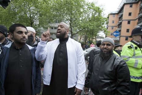 Radical preachers outside the London Central Mosque, London, Britain - 29 May 2015