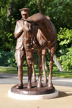 The Romsey War Horse and Trooper Statue at War Memorial Park, Romsey,  Britain - 05 Jul 2015