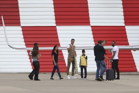 Robin van Persie boards a private jet, Manchester Airport, Britain - 12 Jul 2015