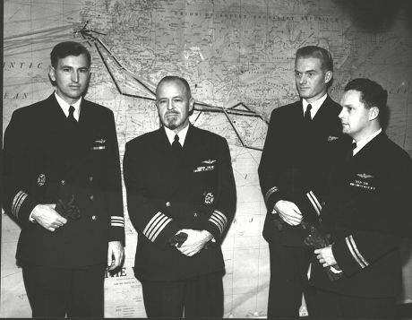Captain A Hughes Captain Oscar Philip Jones The Pilot 1st Officer G Slocombe And Navigator H A Doughton Who Are Part Of The Crew To Fly Princess Elizabeth To Canada For Her Tour. Box 0582 120615 00222a.jpg.