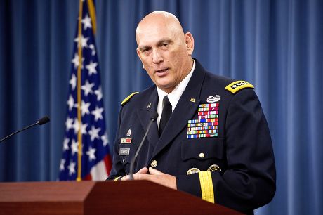Army Chief of Staff Gen. Ray Odierno briefs reporters at the Pentagon, Arlington, Virginia, America - 12 Aug 2015