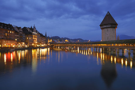 Kapellbruecke Chapel Bridge Wasserturm Tower Dusk Editorial Stock Photo ...