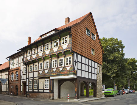 Ornate Fachwerkstyle Timberframed Halftimbered House Einbeck Editorial ornate-fachwerkstyle-timberframed-halftimbered-house-einbeck-editorial