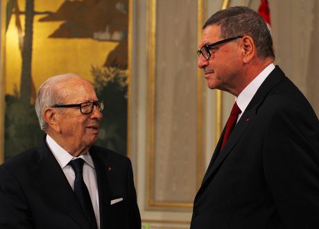 Tunisian President Beji Caid Essebsi greets Ibrahim Mahlab, Carthage Palace, Tunisia - 09 Sep 2015