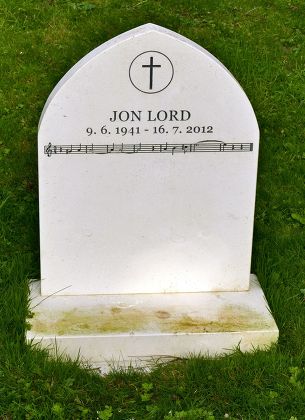 Headstone on Jon Lord's grave at Hambleden Cemetery, Buckinghamshire Britain - 29 Sep 2015