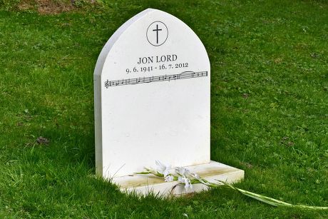 Headstone on Jon Lord's grave at Hambleden Cemetery, Buckinghamshire Britain - 29 Sep 2015