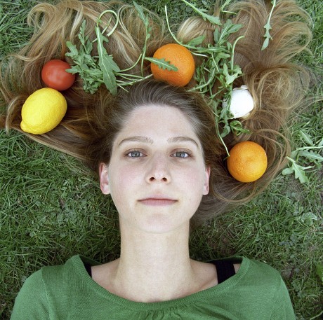 Model Released Young Woman Vegetables Fruit Editorial Stock Photo