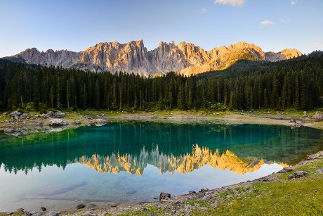 Karersee Lake Front Latemar Lago Di Editorial Stock Photo - Stock Image ...