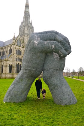 The Kiss sculpture by Sophie Ryder in its new position in the grounds of Salisbury Cathedral, Wiltshire, Britain - 21 Feb 2016