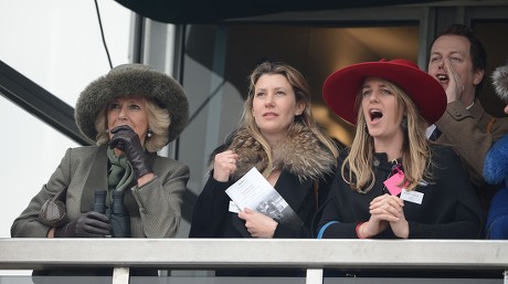 The Duchess Of Cornwall (l) Watches The Racing With Her Daughter Laura Lopez (r) And Her Son Tom Parker-bowles And His Wife Sarah At The Cheltenham Festival On Ladies Day Cheltenham Gloucs. Cheltenham Festival 2015:.