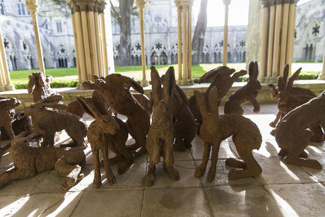 'Relationships' Art Installation of Bronzes and Marble by artsit Sophie Ryder at Salisbury Cathedral, Britain - 07 Apr 2016