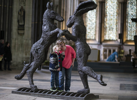 'Relationships' Art Installation of Bronzes and Marble by artsit Sophie Ryder at Salisbury Cathedral, Britain - 07 Apr 2016