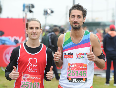 London Marathon 2015. Pictured: Ollie Proudlock And Hugo Taylor From Made In Chelsea Before The Marathon The Virgin London Marathon Celebrates Its 35th Anniversary This Year As Runners Set Off From Greenwich To The Mall.
