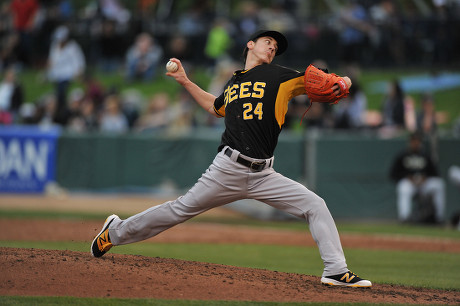 Salt Lake Bees reliever Cody Satterwhite (55) delivers a pitch