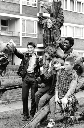 Tv Programme: The Latchkey Children. Front Row L-r: Nigel Hayward Bobby Collins Peter Harrison Marc Wood. Back Row L-r: Indra Ove Ian Roberts. Box 650 304121523 A.jpg.