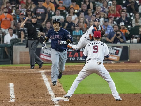 Houston Astros mascot Orbit entertains the crowd prior to an MLB baseball  game against the Seattle Mariners at Minute Maid Park on Monday April 22,  2013 in Houston, Texas. Seattle won 7-1. (