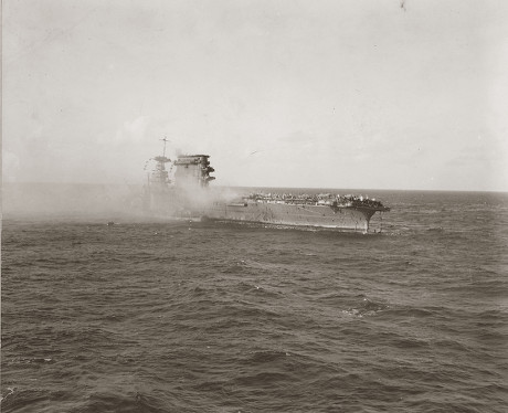 Aircraft Carrier Uss Lexington Burning Following Editorial Stock Photo ...