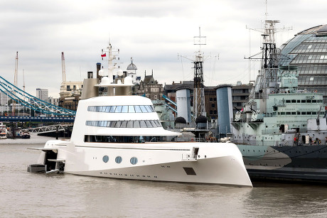 Superyacht moors on The Thames, London, UK - 05 Sep 2016