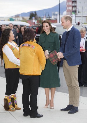 Prince William and Catherine Duchess of Cambridge are greeted by the Chief of Kwanlin Dun First Nation, Ms Doris Bill and the Chief of the Ta'an Kwach'an, Ms Kristina Kane in Whitehorse, Yukon