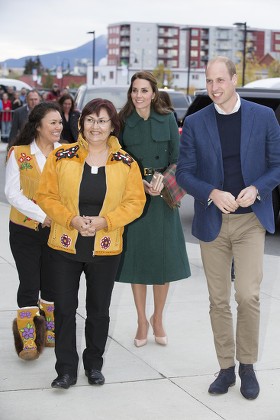 Prince William and Catherine Duchess of Cambridge are greeted by the Chief of Kwanlin Dun First Nation, Ms Doris Bill and the Chief of the Ta'an Kwach'an, Ms Kristina Kane in Whitehorse, Yukon