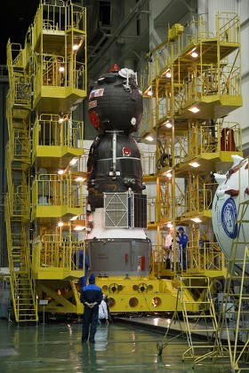 Soyuz Ms02 Spacecraft Seen Work Platforms Editorial Stock Photo - Stock ...