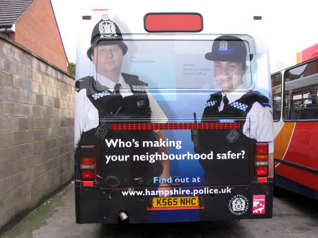 The bus which has been taken off the road to be repainted after an advertisment left an exhaust pipe looking like a policeman's penis, Hampshire, Britain - 23 Oct 2007