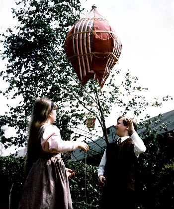 'Return of the Antelope' TV - 1986 -
Gerald [Alan Bowyer] and Philippa [Claudia Gambold] launch their toy hot-air balloon with Brelca [Gail Harrison] on board.